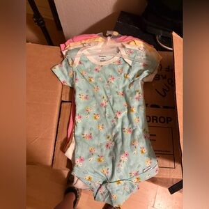 Gerber Mint Floral Baby Bodysuit with Pink and Yellow Flowers